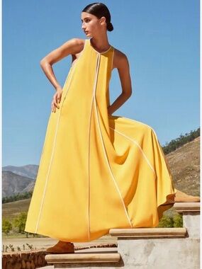 Me+Em Sleeveless Trapeze Style Canary Yellow Maxi Dress